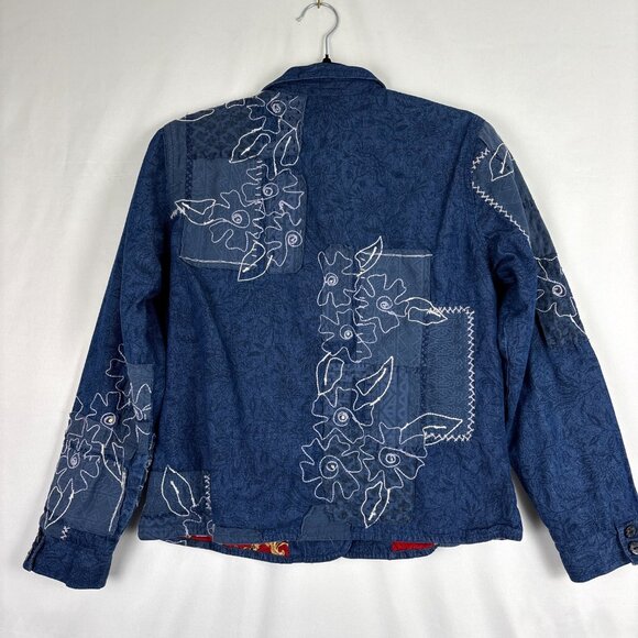 Coldwater Creek Denim Jacket Women’s PS Blue Floral Embroidered Patchwork Boho - Picture 6 of 16